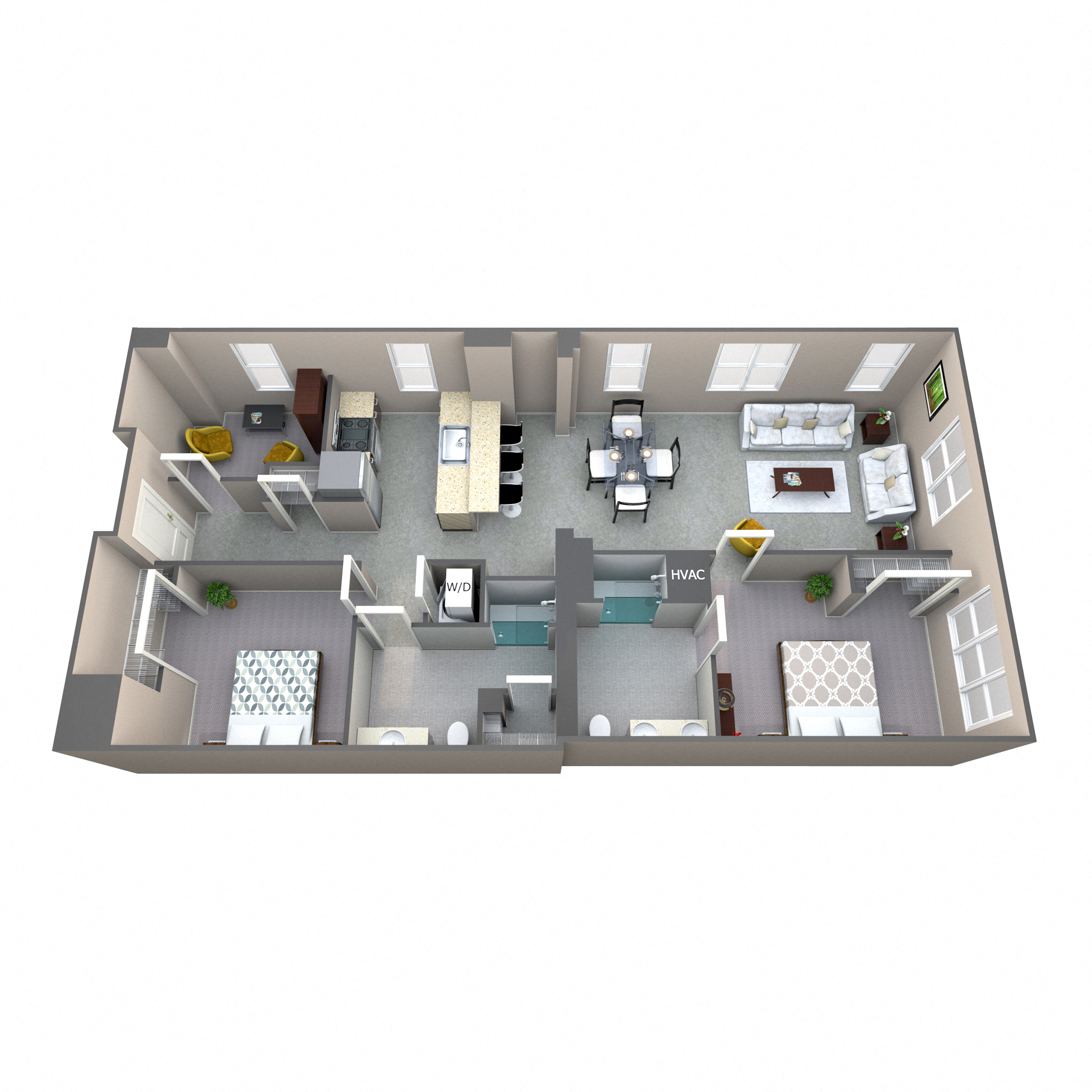Floor plan for 2 beds, 2 baths, 1262 sqft